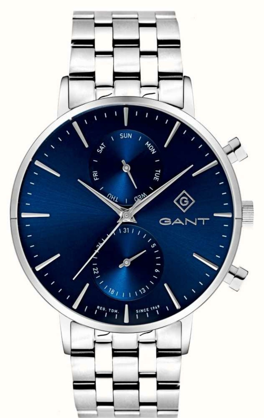 Men'S GANT | Gant Park Hill Day-Date Ii (43.5Mm) Blue Dial / Stainless Steel