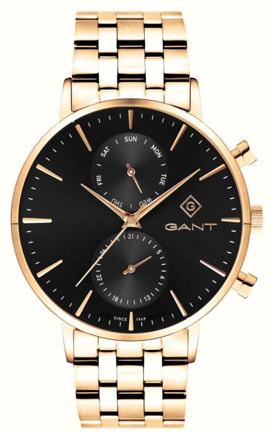 Men'S GANT | Gant Park Hill Day-Date Ii (43.5Mm) Black Dial / Gold Pvd Stainless Steel