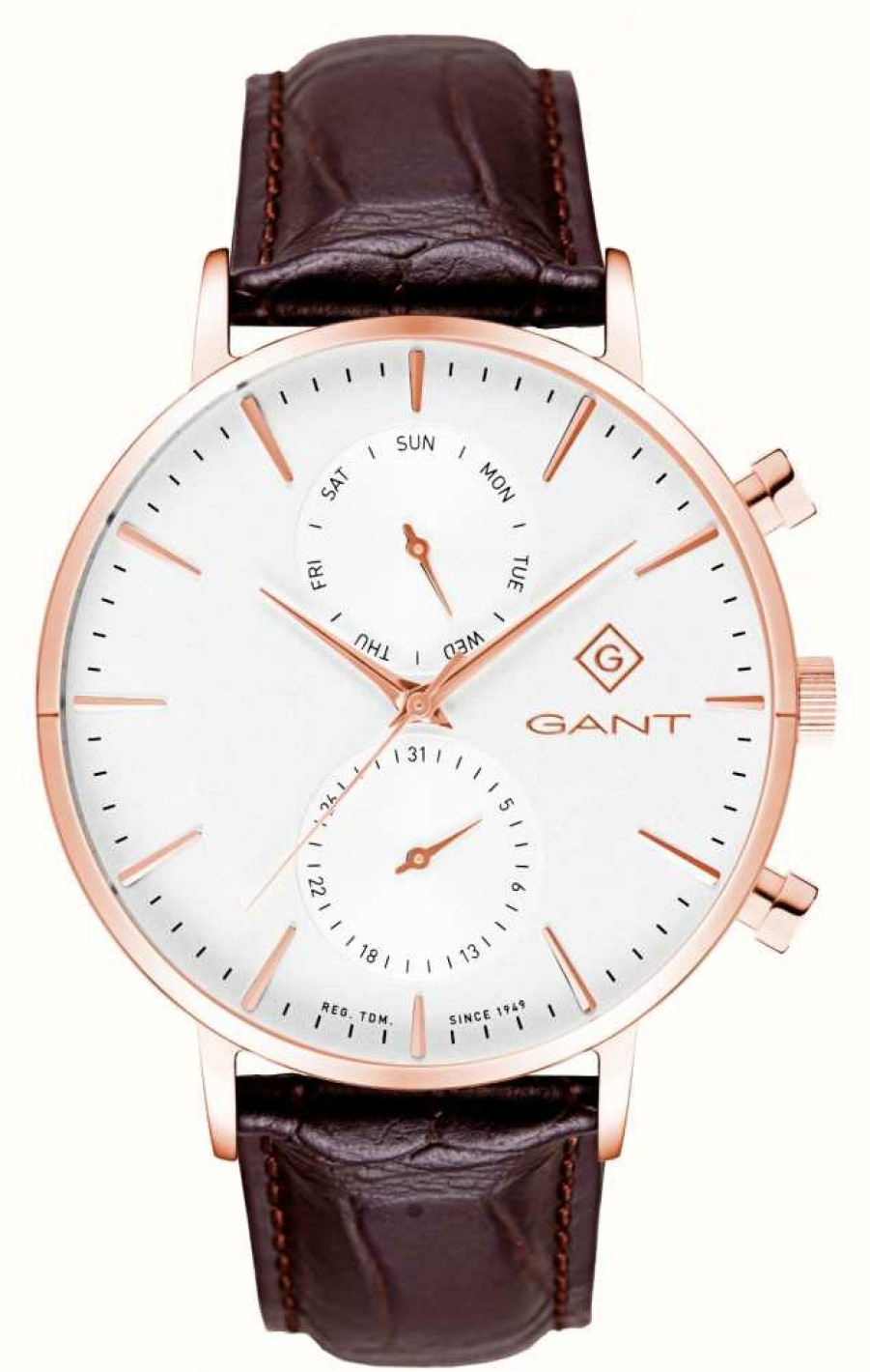 Men'S GANT | Gant Park Hill Day-Date Ii (43.5Mm) White Dial / Brown Leather