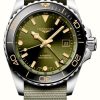 Men'S LONGINES | Longines Hydroconquest Gmt (41Mm) Sunray Green Dial / Green Nato Strap