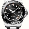 Men'S LONGINES | Longines Hydroconquest Gmt (41Mm) Sunray Black Dial / Stainless Steel Bracelet