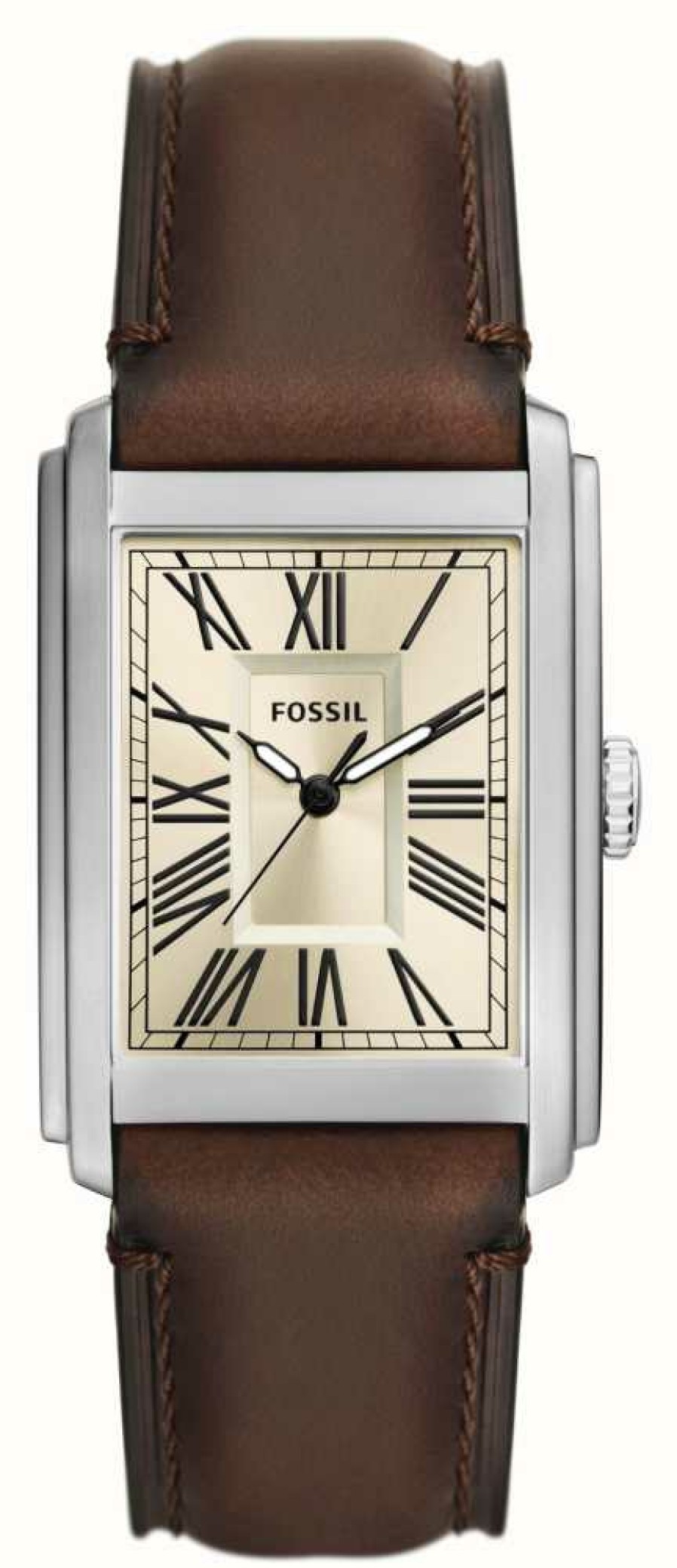 Men'S Fossil | Fossil Carraway (30Mm) Cream Dial / Brown Leather Strap