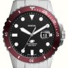 Men'S Fossil | Fossil Blue Dive (42Mm) Black Dial / Stainless Steel Bracelet