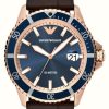 Men'S Emporio Armani | Emporio Armani Men'S (42Mm) Blue Dial / Brown Leather Strap