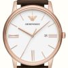 Men'S Emporio Armani | Emporio Armani Men'S (42Mm) White Dial / Brown Leather Strap