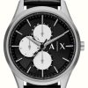 Men'S Armani Exchange | Armani Exchange Men'S (42Mm) Black Dial / Black Leather Strap