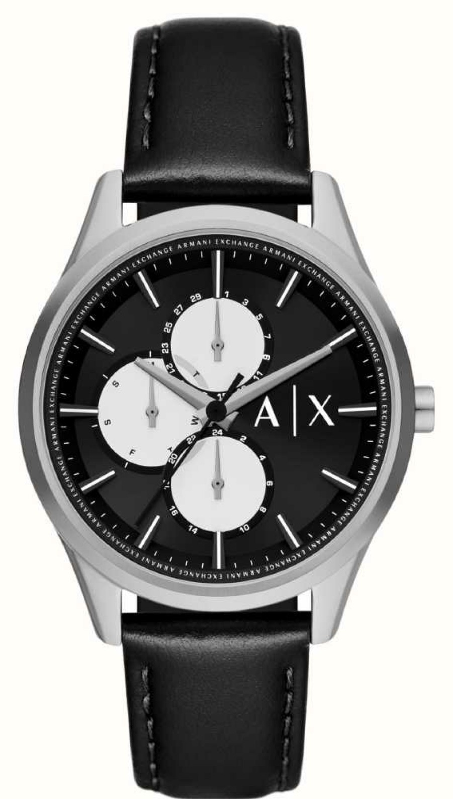 Men'S Armani Exchange | Armani Exchange Men'S (42Mm) Black Dial / Black Leather Strap