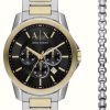 Men'S Armani Exchange | Armani Exchange Men'S Gift Set (44Mm) Black Dial / Two Tone Bracelet With Matching Bracelet