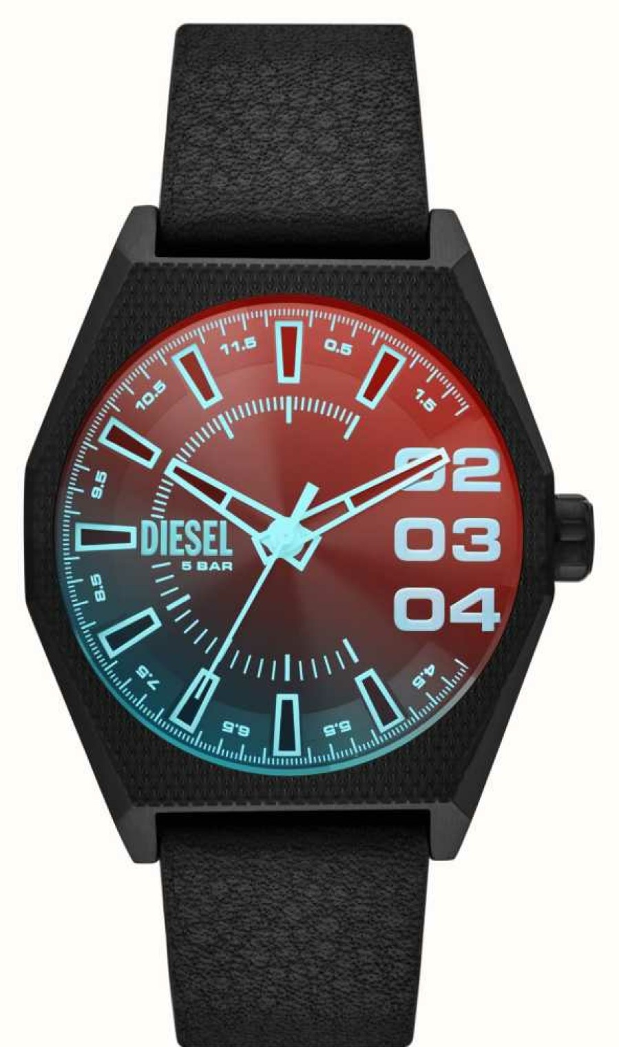 Men'S Diesel | Diesel Scraper (43Mm) Black Dial / Black Leather Strap