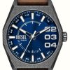 Men'S Diesel | Diesel Scraper (44Mm) Blue Dial / Brown Leather Strap