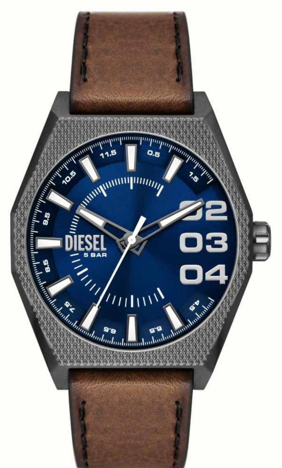 Men'S Diesel | Diesel Scraper (44Mm) Blue Dial / Brown Leather Strap