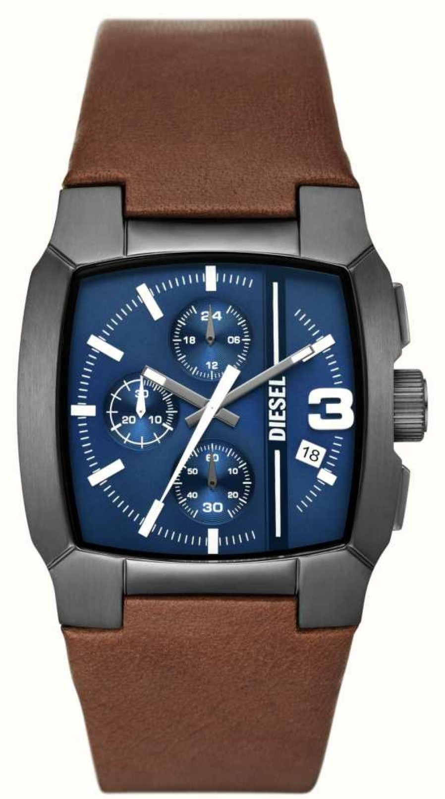 Men'S Diesel | Diesel Cliffhanger (40Mm) Blue Dial / Brown Leather Strap