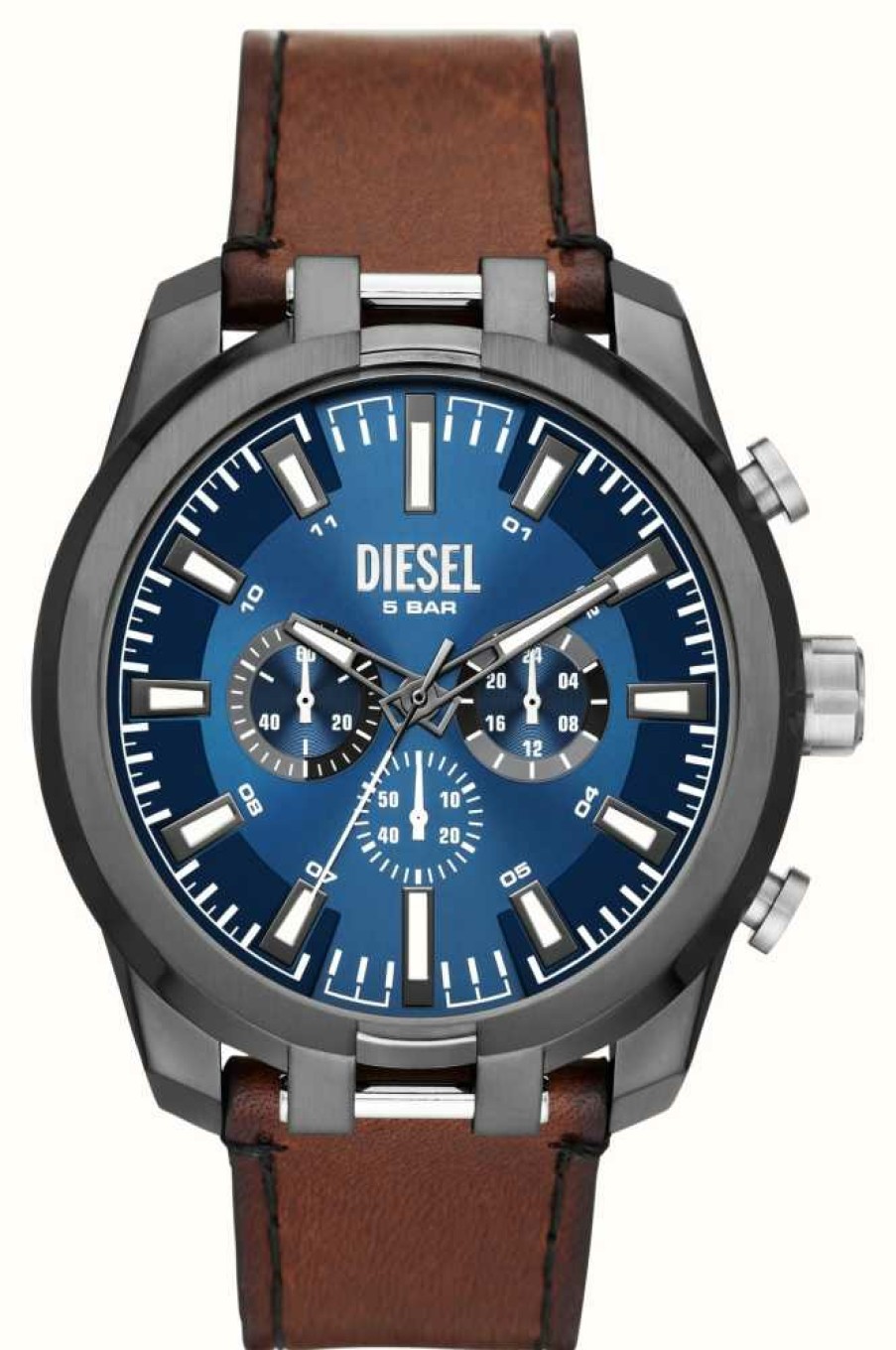 Men'S Diesel | Diesel Split (51Mm) Blue Dial / Brown Leather Strap