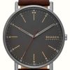 Men'S Skagen | Skagen Signatur (40Mm) Black Dial / Brown Leather Strap