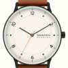 Men'S Skagen | Skagen Riis (40Mm) White Dial / Brown Leather Strap