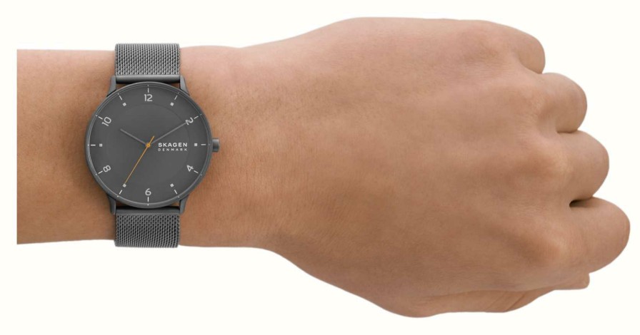 Men'S Skagen | Skagen Riis (40Mm) Grey Dial / Grey Steel Mesh Bracelet