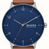 Men'S Skagen | Skagen Riis (40Mm) Blue Dial / Brown Leather Strap