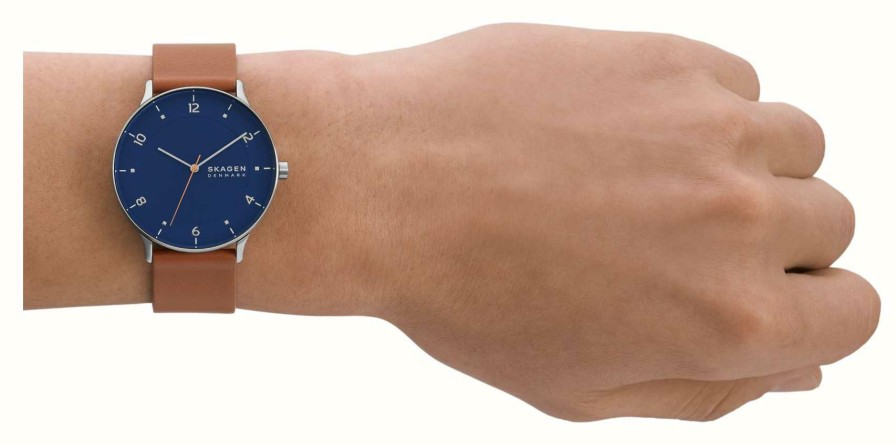 Men'S Skagen | Skagen Riis (40Mm) Blue Dial / Brown Leather Strap