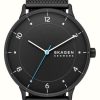 Men'S Skagen | Skagen Riis (40Mm) Black Dial / Black Steel Mesh Bracelet