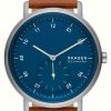 Men'S Skagen | Skagen Kuppel (44Mm) Blue Dial / Brown Leather Strap