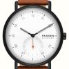 Men'S Skagen | Skagen Kuppel (44Mm) White Dial / Brown Leather Strap