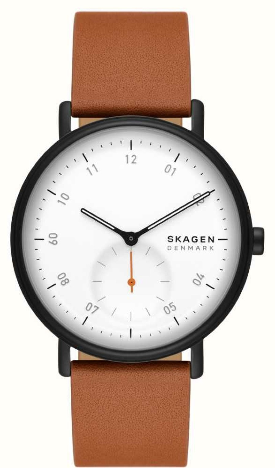 Men'S Skagen | Skagen Kuppel (44Mm) White Dial / Brown Leather Strap