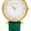 Women'S Swarovski | Swarovski Crystalline Wonder (35Mm) Silver Dial / Emerald Green Leather