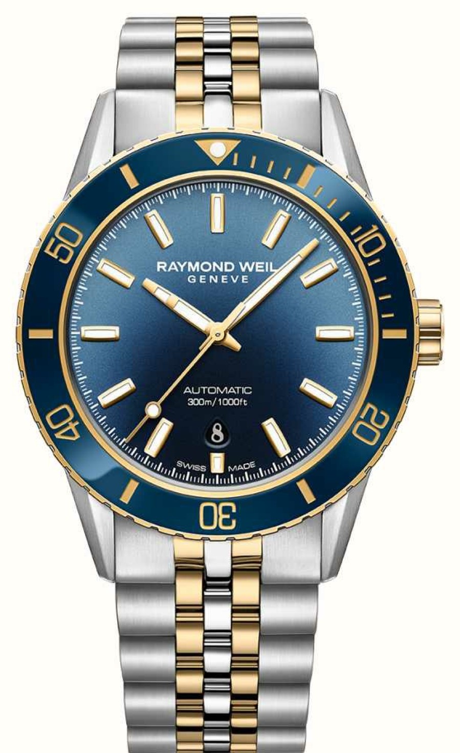 Men'S Raymond Weil | Raymond Weil Freelancer Diver (42.5Mm) Blue Dial / Two-Tone Stainless Steel Bracelet