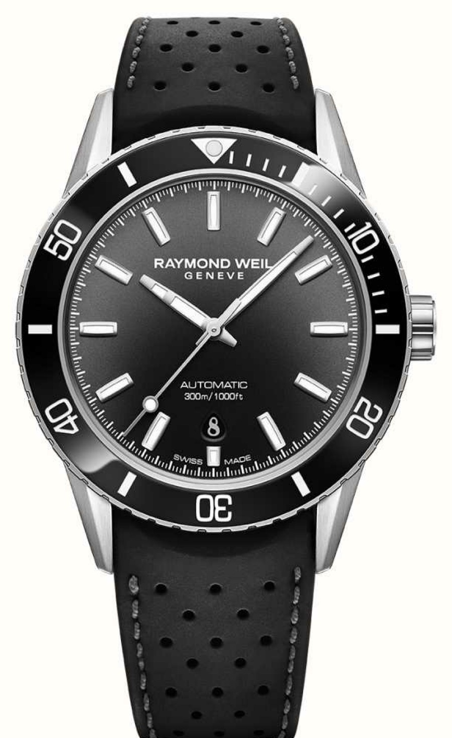 Men'S Raymond Weil | Raymond Weil Freelancer Diver (42.5Mm) Black Dial / Black Rubber Strap