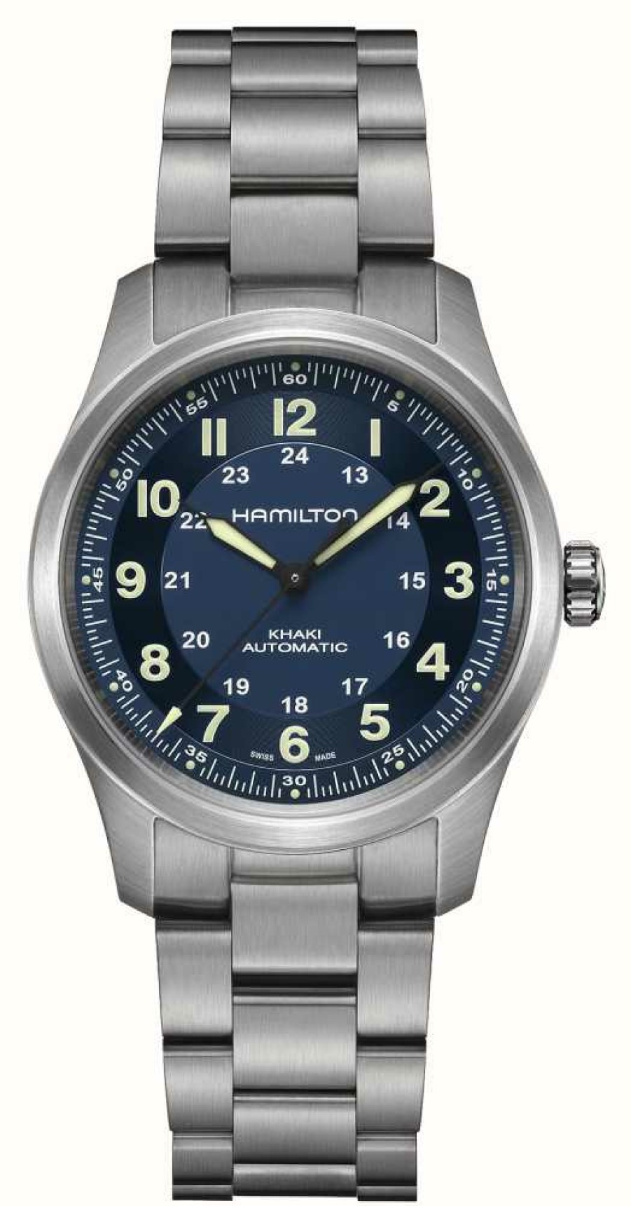 Men'S Hamilton | Hamilton Khaki Field Titanium Automatic (38Mm) Blue Dial / Titanium Bracelet