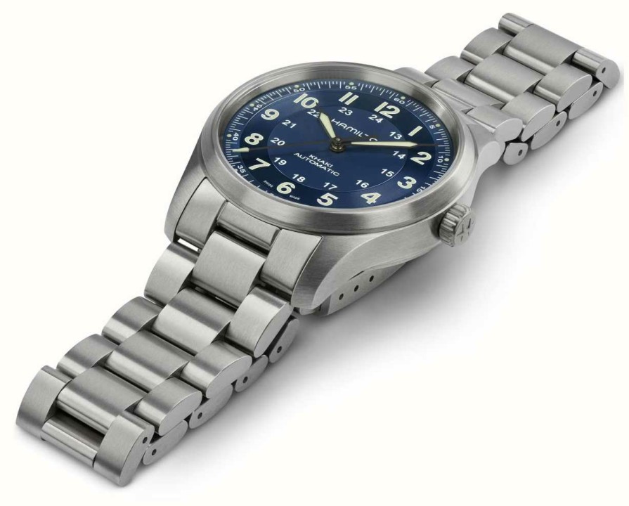 Men'S Hamilton | Hamilton Khaki Field Titanium Automatic (38Mm) Blue Dial / Titanium Bracelet