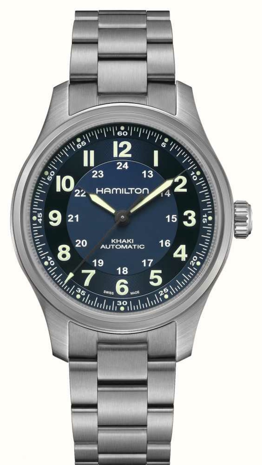 Men'S Hamilton | Hamilton Khaki Field Titanium Automatic (42Mm) Blue Dial / Titanium Bracelet