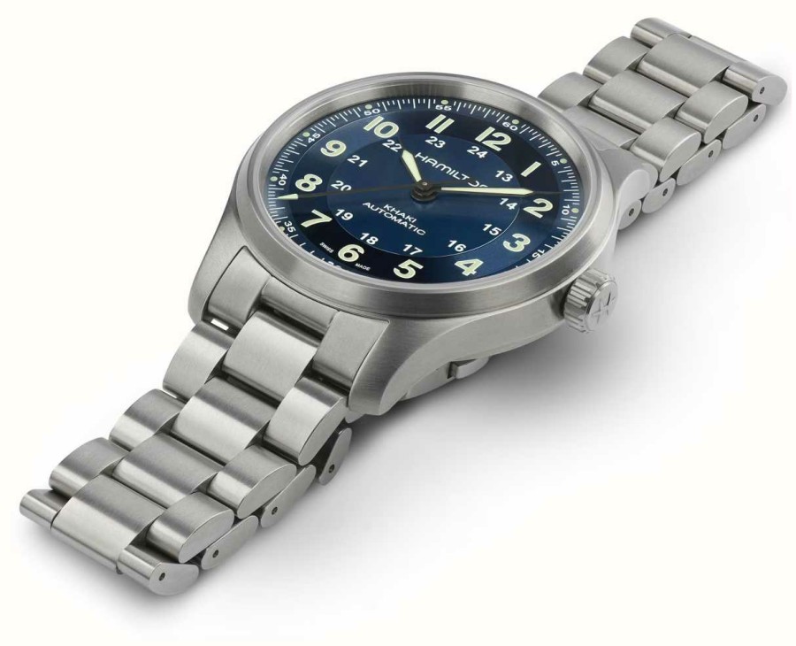 Men'S Hamilton | Hamilton Khaki Field Titanium Automatic (42Mm) Blue Dial / Titanium Bracelet