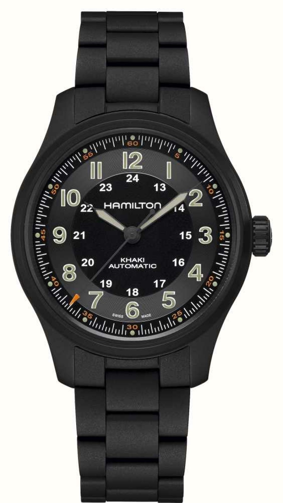 Men'S Hamilton | Hamilton Khaki Field Titanium Automatic (42Mm) Black Dial / Black Pvd Titanium Bracelet