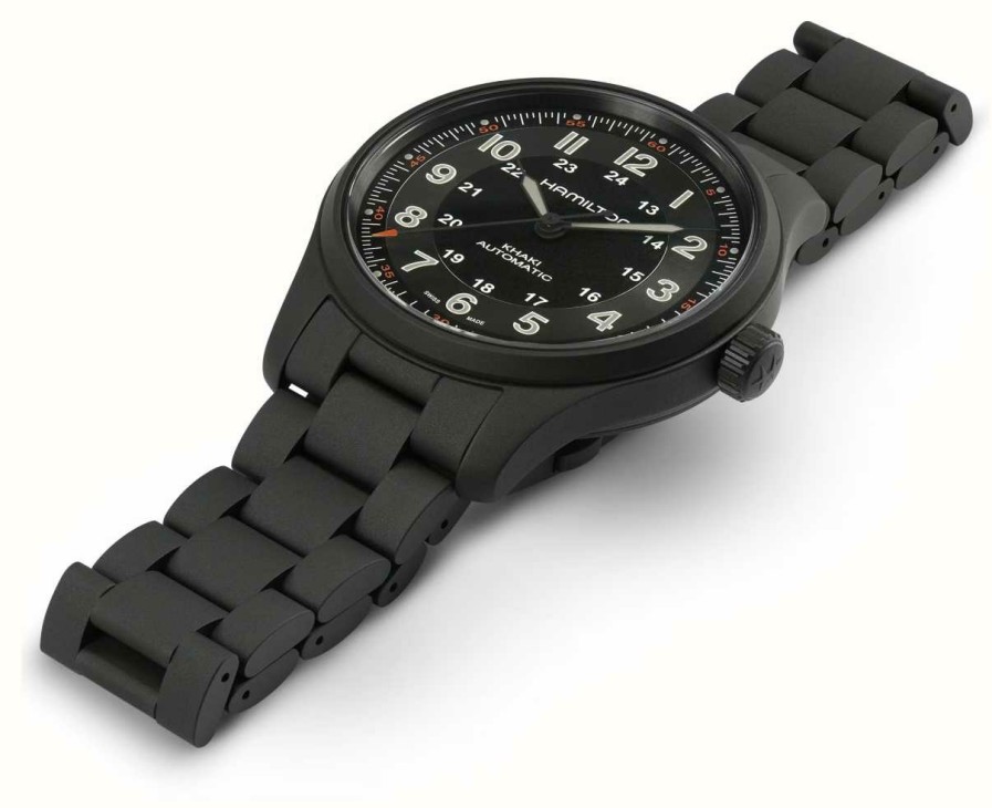 Men'S Hamilton | Hamilton Khaki Field Titanium Automatic (42Mm) Black Dial / Black Pvd Titanium Bracelet