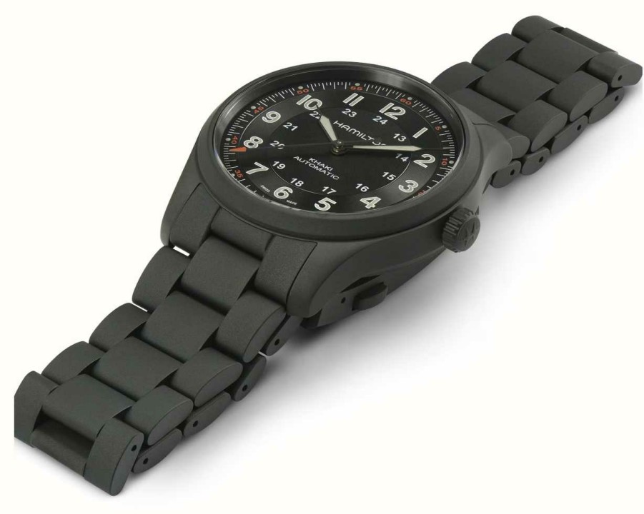 Men'S Hamilton | Hamilton Khaki Field Titanium Automatic (38Mm) Black Dial / Black Pvd Titanium Bracelet