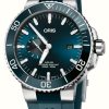 Men'S ORIS | Oris Aquis Small-Second Date Automatic (45.5Mm) Blue Dial / Blue Rubber Strap