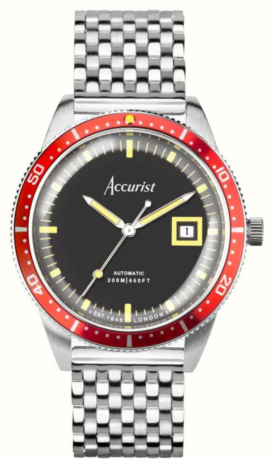 Men'S Accurist | Accurist Limited Edition Men'S Automatic Dive Watch (42Mm) Black Dial / Stainless Steel Bracelet