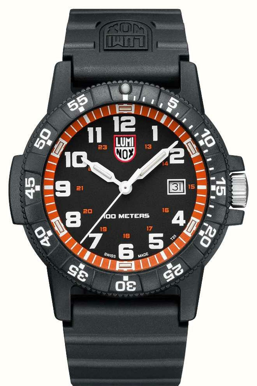 Men'S Luminox | Luminox Leatherback Sea Turtle Giant (44Mm) Black & Orange Dial / Black Rubber