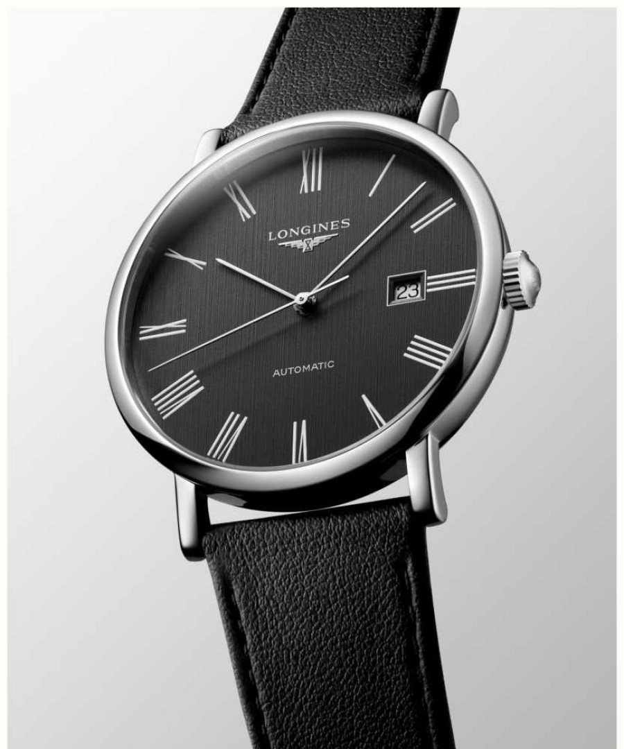 Men'S LONGINES | Longines Elegant Collection Automatic (41Mm) Anthracite Dial / Black Leather