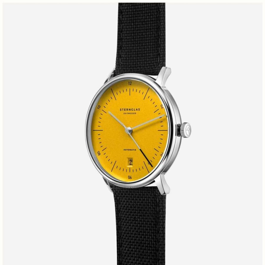 Men'S STERNGLAS | Sternglas Naos Automatic Edition Yellow (38Mm) Yellow Dial / Black Nylon Strap