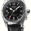 Men'S Seiko | Seiko Prospex Alpinist Mechanical Gmt Black Leather Strap