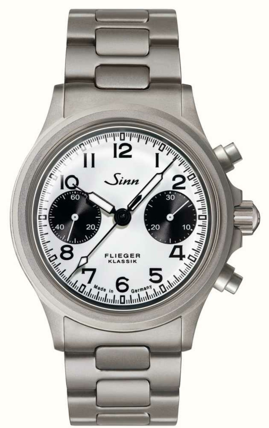 Men'S Sinn | Sinn 356 Pilot Classic W Bicompax (38.5Mm) Matt-Silk White Dial / H-Link Stainless Steel Bracelet