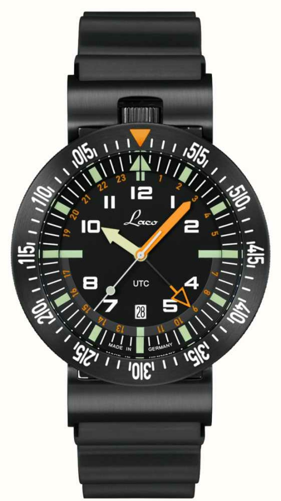 Men'S Laco | Laco Atacama Quartz Utc (46Mm) Black Dial / Black Rubber