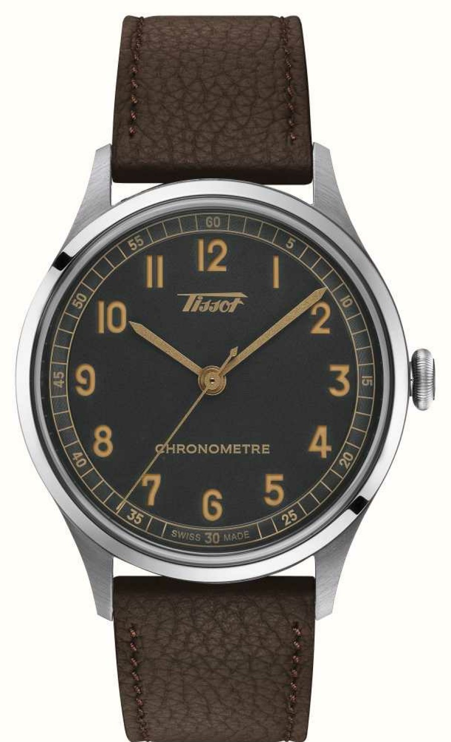 Men'S Tissot | Tissot Heritage 1938 Automatic Cosc (39Mm) Anthracite Dial / Brown Leather