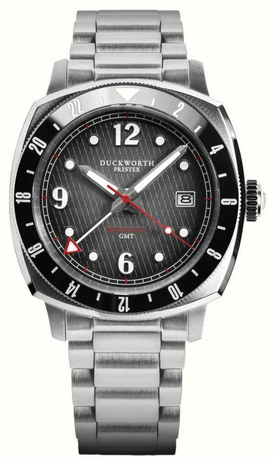 Men'S Duckworth Prestex | Duckworth Prestex Rivington Gmt (42Mm) Black Fume Waffle Dial / Stainless Steel