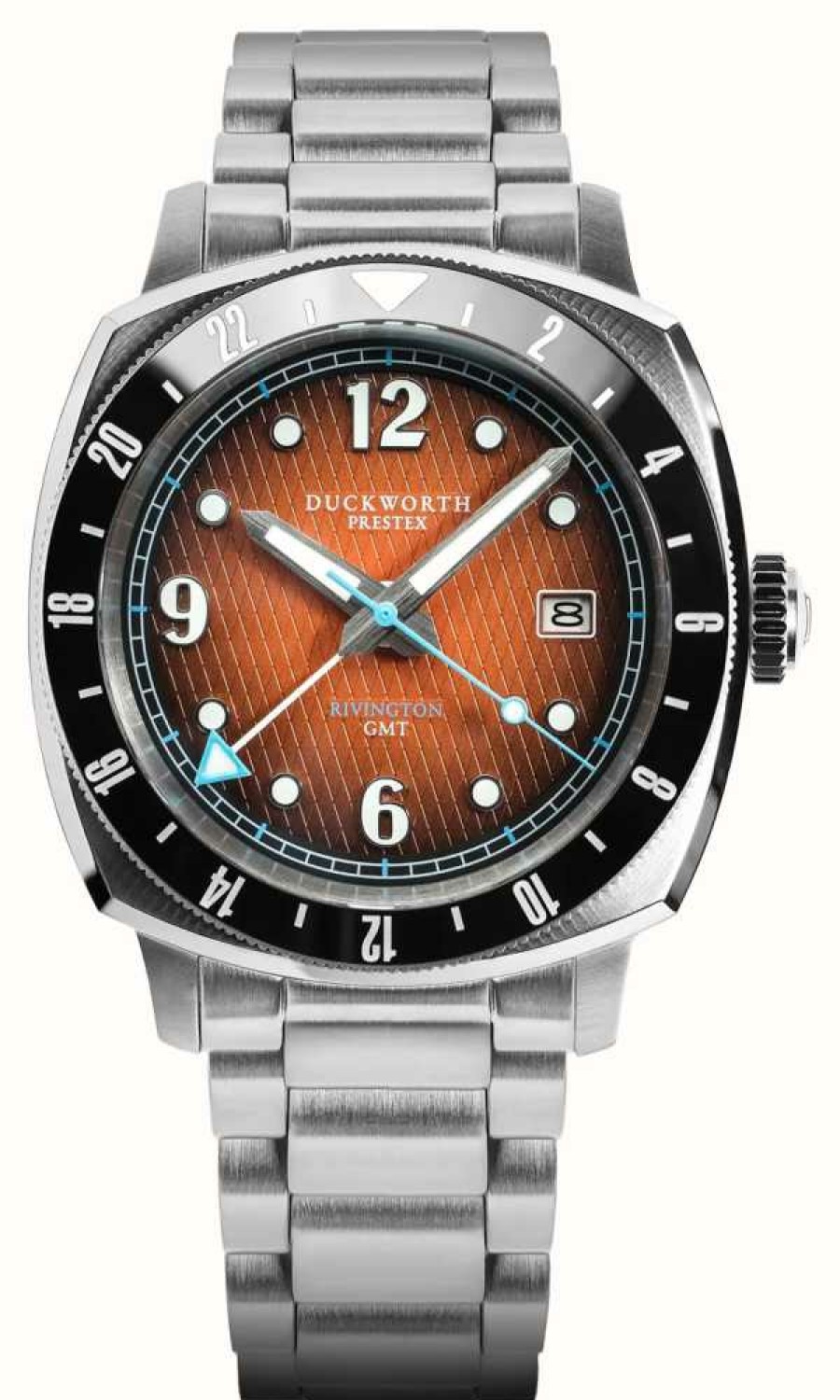 Men'S Duckworth Prestex | Duckworth Prestex Rivington Gmt (42Mm) Orange Fume Waffle Dial / Stainless Steel