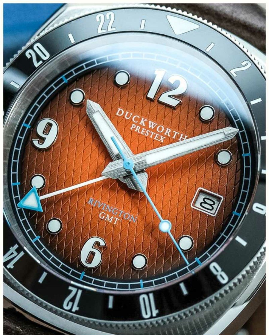 Men'S Duckworth Prestex | Duckworth Prestex Rivington Gmt (42Mm) Orange Fume Waffle Dial / Stainless Steel