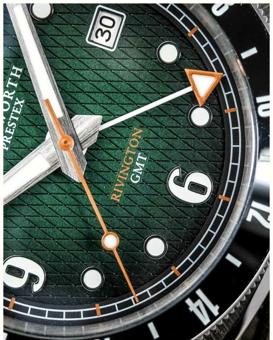 Jewelry Duckworth Prestex | Duckworth Prestex Rivington Gmt (42Mm) Green Fume Waffle Dial / Stainless Steel