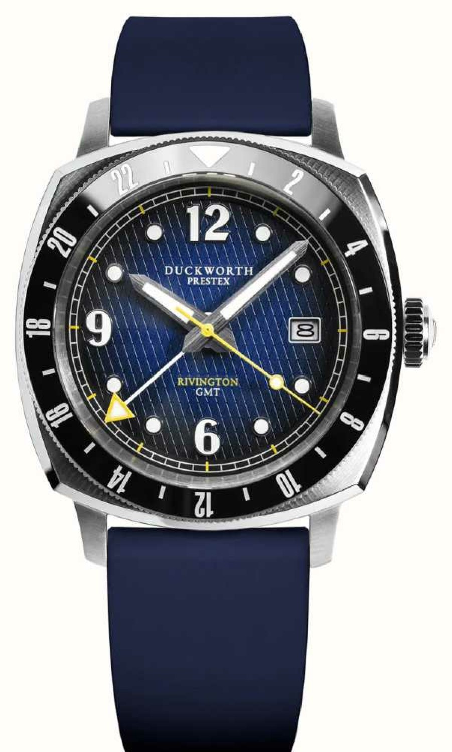 Men'S Duckworth Prestex | Duckworth Prestex Rivington Gmt (42Mm) Blue Fume Waffle Dial / Blue Rubber